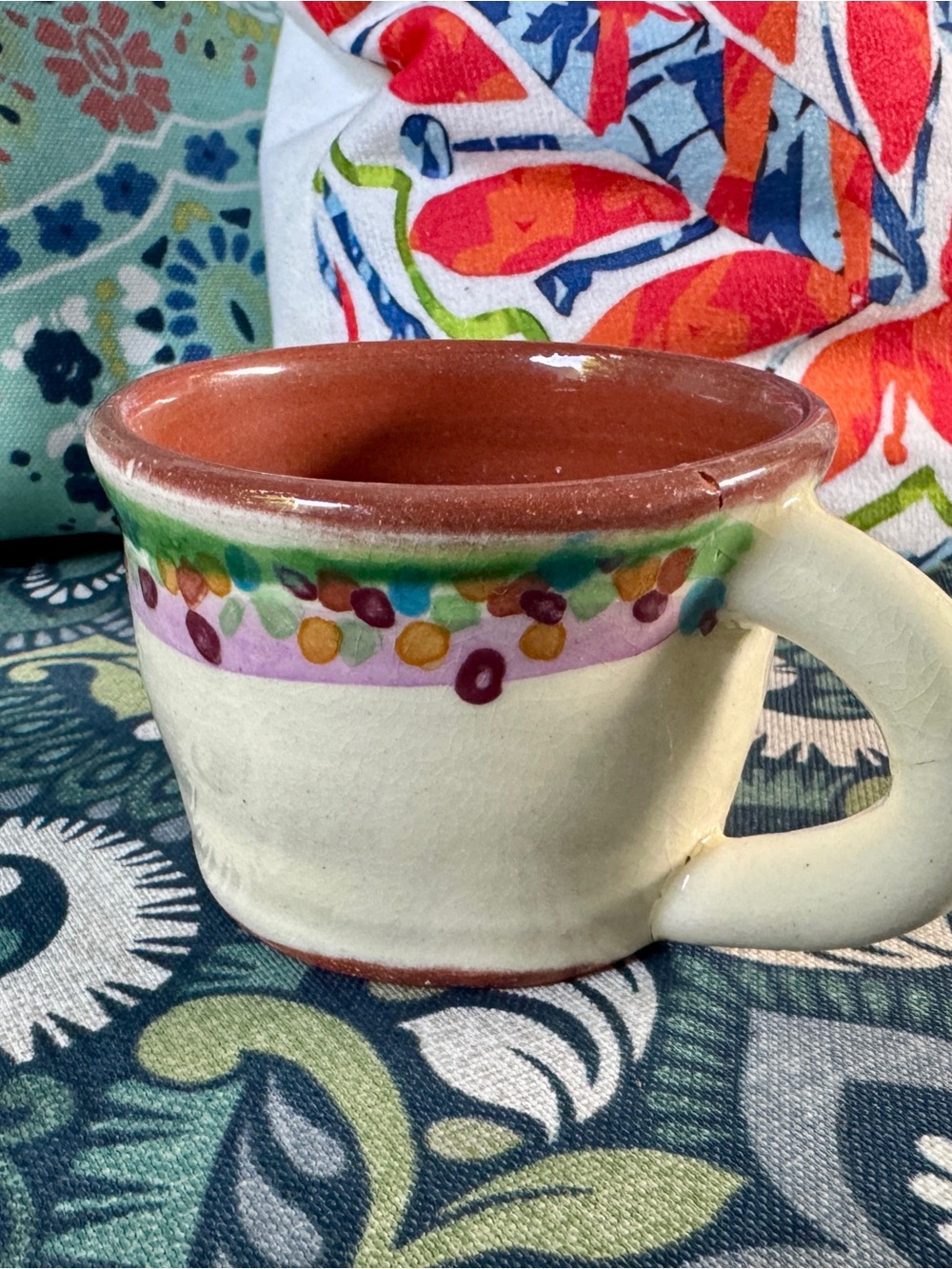 Hand-Painted, Handmade Demitasse Cup with Multicolor Accent